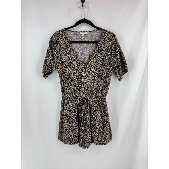 Umgee Women’s Brown Black Elastic Waist Leopard Animal Print Romper Small - Picture 1 of 8